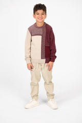 Boy's Half & Half Cotton Knitted Long Sleeves Sweater Pullover