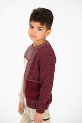 Boy's Half & Half Cotton Knitted Long Sleeves Sweater Pullover