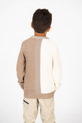 Boy's Half & Half Cotton Knitted Long Sleeves Sweater Pullover
