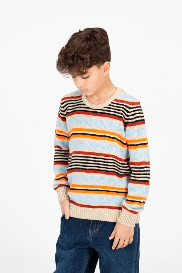 Boy's Striped Crew Neck Long Sleeve Pullover Sweater
