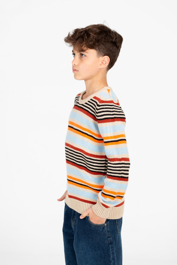 Boy's Striped Crew Neck Long Sleeve Pullover Sweater