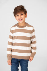 Boy's Striped Cotton Pullover Sweater With Round Neck And Long Sleeves