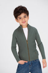 Boy's SlimFit Full Zipper Padded Basic Wool Pullover With Unique Style