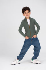 Boy's SlimFit Full Zipper Padded Basic Wool Pullover With Unique Style
