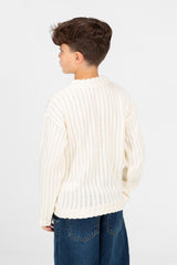 Boy's Plain Knitted Crew Neck Long Sleeve Pullover Sweater