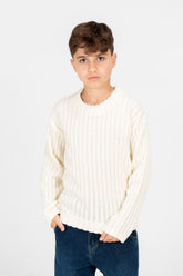 Boy's Plain Knitted Crew Neck Long Sleeve Pullover Sweater