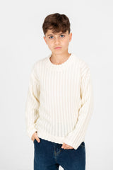 Boy's Plain Knitted Crew Neck Long Sleeve Pullover Sweater