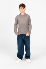 Boy's Plain Knitted Crew Neck Long Sleeve Pullover Sweater