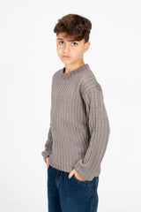 Boy's Plain Knitted Crew Neck Long Sleeve Pullover Sweater