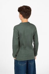 Boy's Plain Knitted Crew Neck Long Sleeve Pullover Sweater