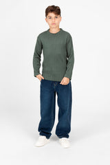 Boy's Plain Knitted Crew Neck Long Sleeve Pullover Sweater