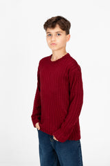 Boy's Plain Knitted Crew Neck Long Sleeve Pullover Sweater