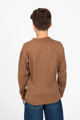 Boy's Plain Knitted Crew Neck Long Sleeve Pullover Sweater