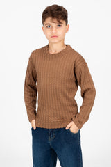 Boy's Plain Knitted Crew Neck Long Sleeve Pullover Sweater