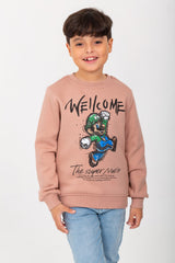 Boy's Rounded Neck Padded With Unqiue Front Print Sweatshirt