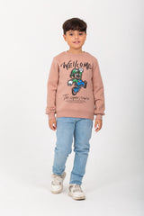 Boy's Rounded Neck Padded With Unqiue Front Print Sweatshirt