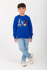 Boys Rounded Neck Padded Front Printed Sweatshirt