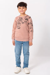 Boy's Rounded Neck Padded With Unqiue Modern Front & Back Printed Sweatshirt