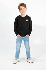 Boy's Oversized Sweatshirt With A Round Neck And Graphic Print On The Back