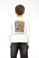 Boy's Oversized Sweatshirt With A Round Neck And Graphic Print On The Back
