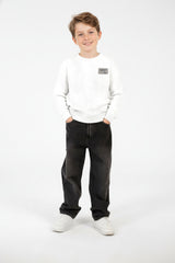 Boy's Oversized Sweatshirt With A Round Neck And Graphic Print On The Back