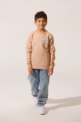 Boy's Crew Neck Slim Fit Printed Melton Sweatshirt With Long Sleeves