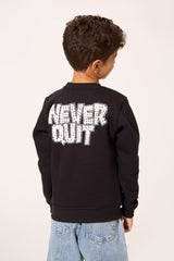 Boy's Crew Neck Slim Fit Printed Melton Sweatshirt With Long Sleeves