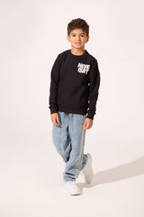 Boy's Crew Neck Slim Fit Printed Melton Sweatshirt With Long Sleeves