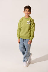 Boy's Crew Neck Slim Fit Printed Melton Sweatshirt With Long Sleeves