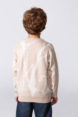 Boy's Printed Slim Fit Pullover With A Round Neck And Long Sleeves