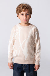 Boy's Printed Slim Fit Pullover With A Round Neck And Long Sleeves