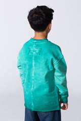 Boy's Oversized Washed Sweatshirt With A Round Neck And Long Sleeves