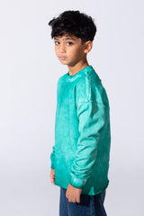 Boy's Oversized Washed Sweatshirt With A Round Neck And Long Sleeves