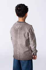 Boy's Oversized Washed Sweatshirt With A Round Neck And Long Sleeves