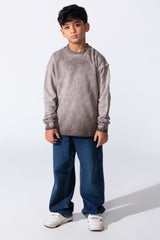 Boy's Oversized Washed Sweatshirt With A Round Neck And Long Sleeves