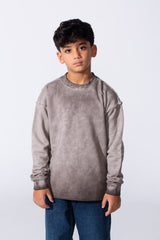 Boy's Oversized Washed Sweatshirt With A Round Neck And Long Sleeves
