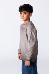 Boy's Oversized Washed Sweatshirt With A Round Neck And Long Sleeves