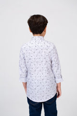 Boys Long-Sleeved jacar Poplin shirt With Full Print