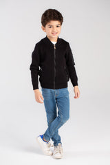 Boy's Slim Fit Full Zipper Padded Basic Wool Pullover With Unique Style