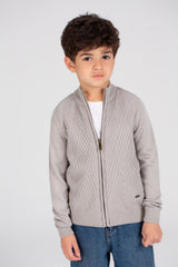 Boy's Full Zipper Padded Basic Wool Pullover With Unique Style