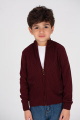 Boy's Full Zipper Padded Basic Wool Pullover With Unique Style