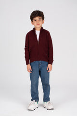 Boy's Full Zipper Padded Basic Wool Pullover With Unique Style