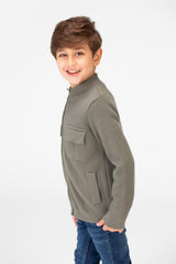 Boy's Cotton Pullover With Full Zip Closure And Pockets