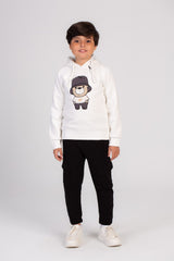 Boy's Hoodie Front Printed Hooded Comfort Melton Padded Sweatshirt Perfect For Chilly Days