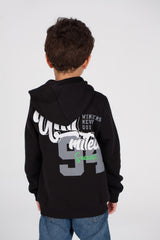 Boy's Regular Fit Hooded Melton Padded Back & Front Printed Hoodie Sweatshirt