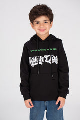 Boy's Regular Fit Hooded Melton Padded Back & Front Printed Hoodie Sweatshirt