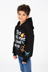 Boy's Hood Sweatshirt With Full Print In Melton Material