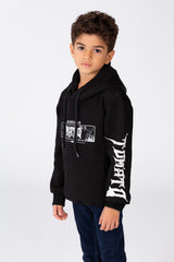 Boy's Hoodie Cut Sweatshirt Printed On The Front And Back Made Of Milton Material