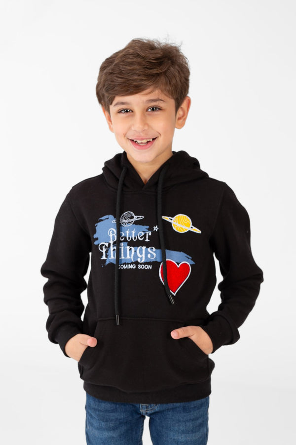 Boy's Sweatshirt With Hood And Print On The Front