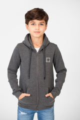 سويت شيرت بغطاء رأس أساسي بسحاب كامل وجيوب للأولاد